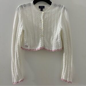 Polo by Ralph Lauren White Knit Cardigan with Pink Trim